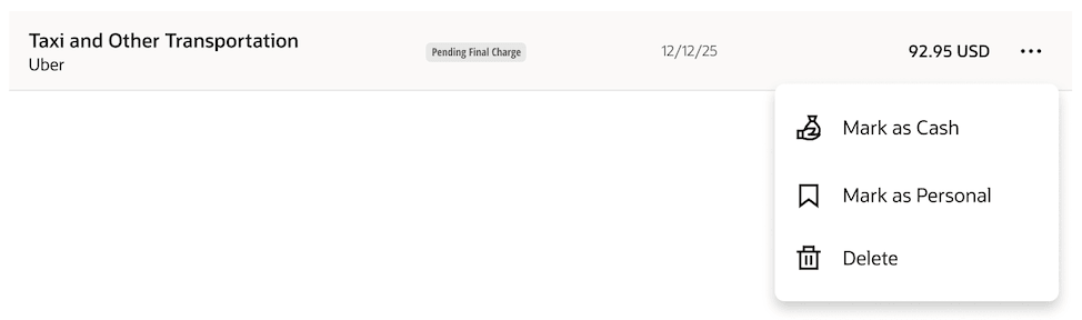 Mark as cash on desktop