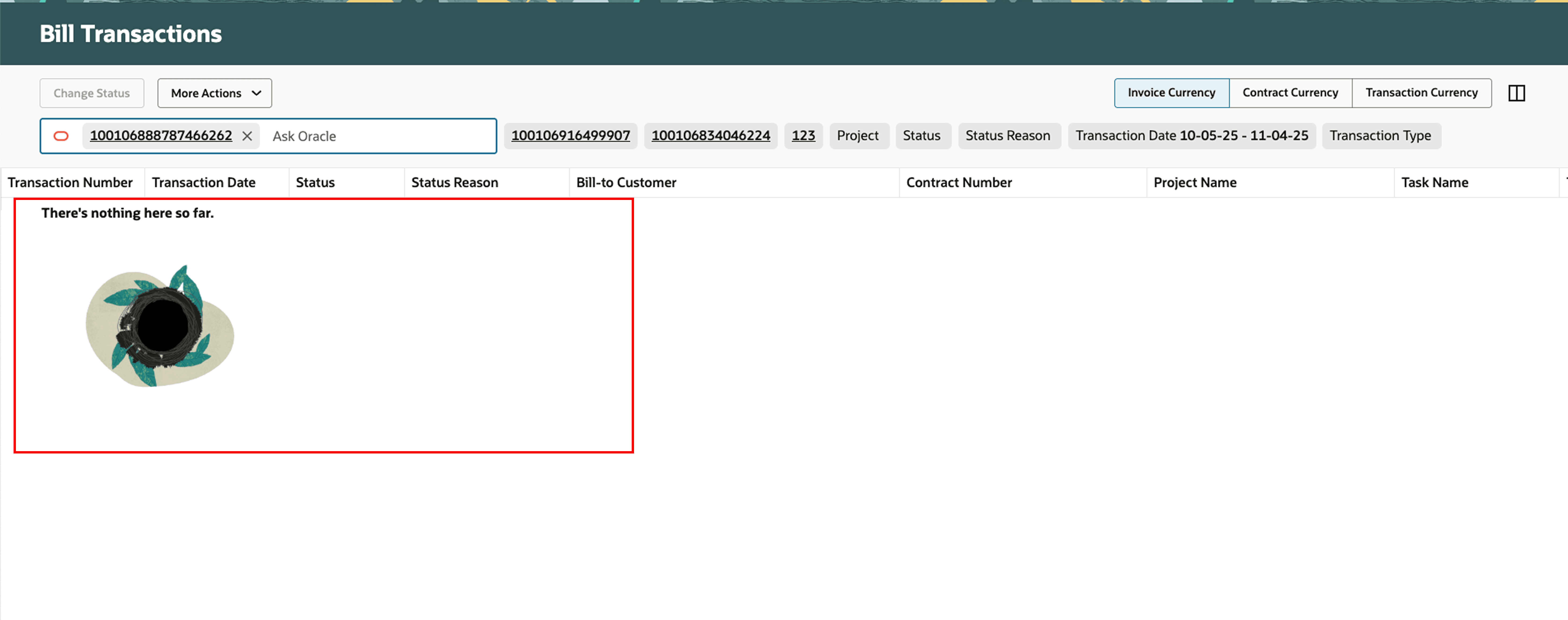 Empty State on Bill Transactions Page