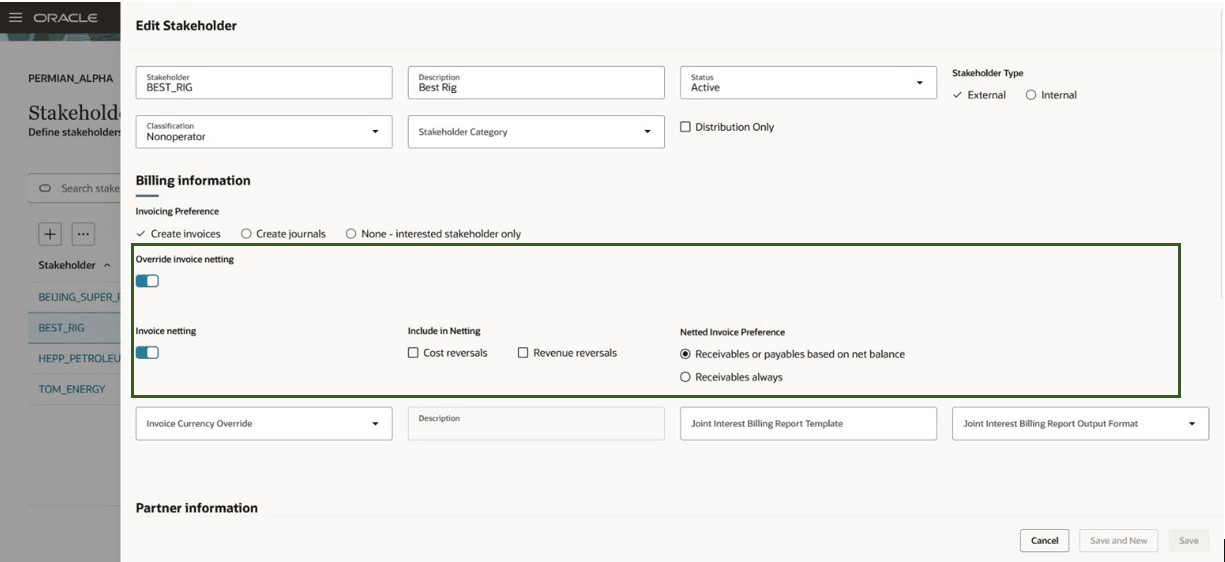 Stakeholder Level Invoice Netting Override