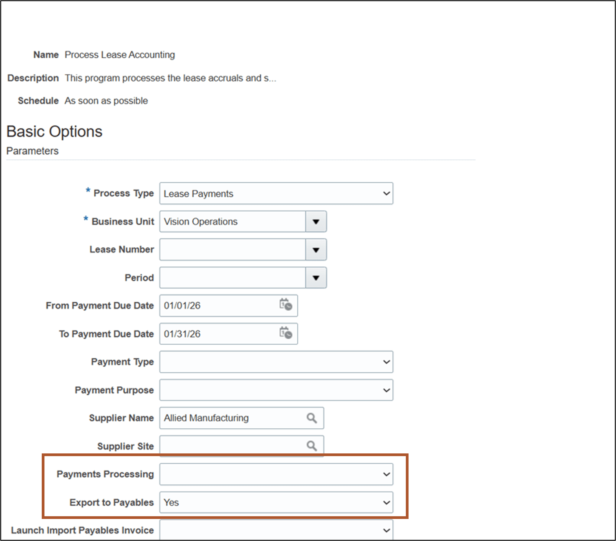 Process Expense Lease Payments