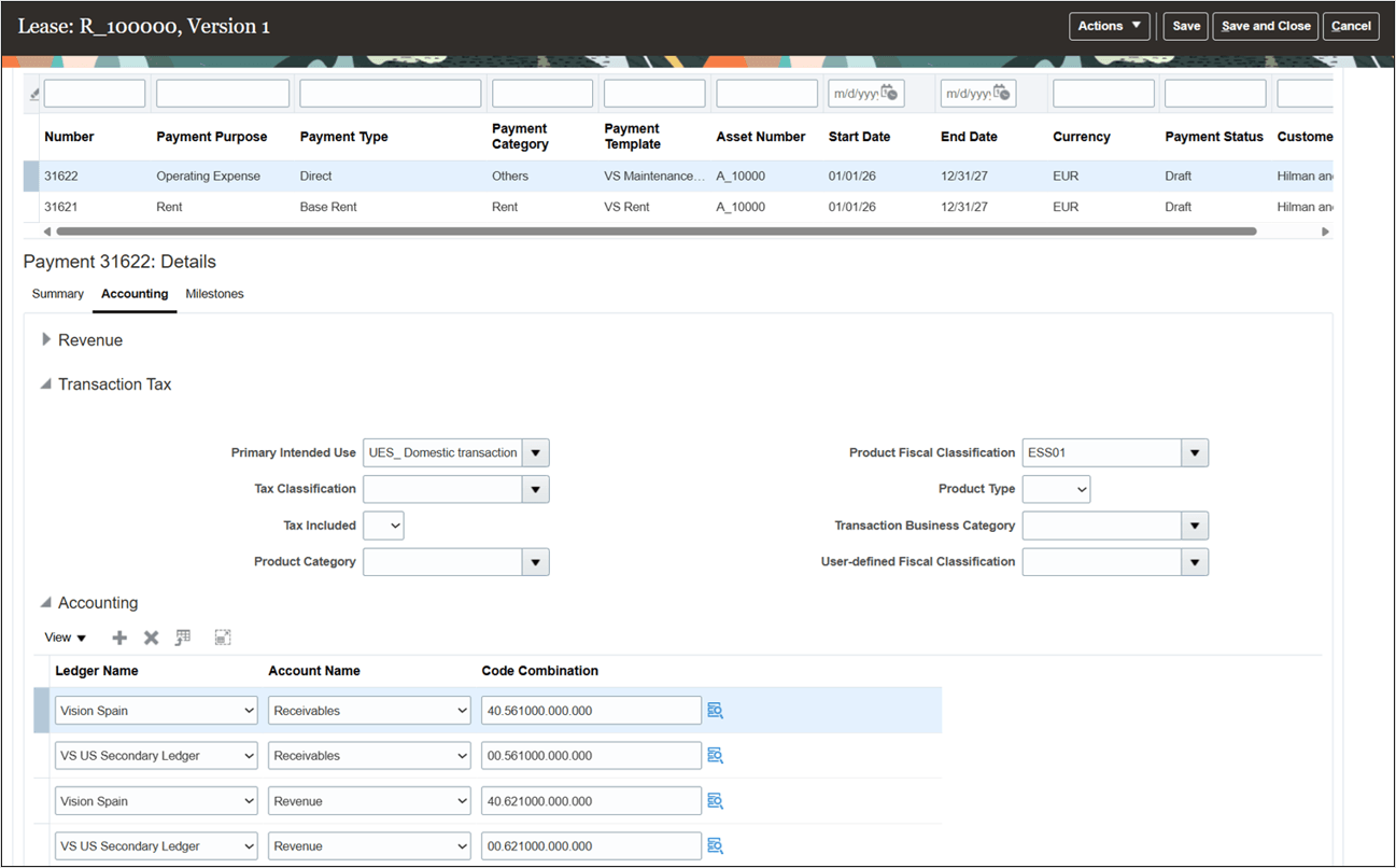 Payment Details Accounting tab - Others
