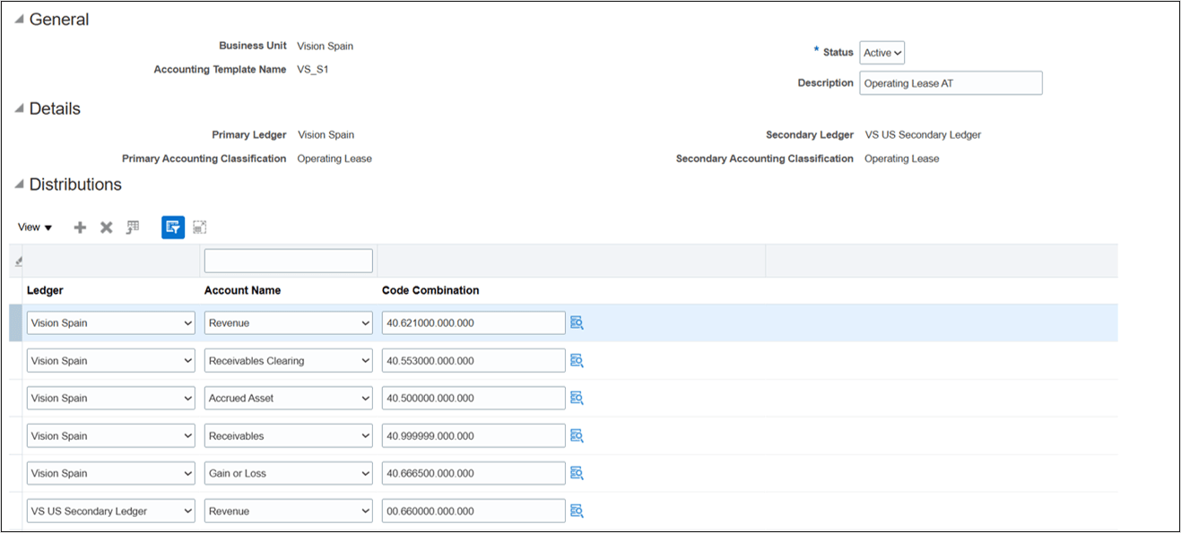 Create Accounting Template page