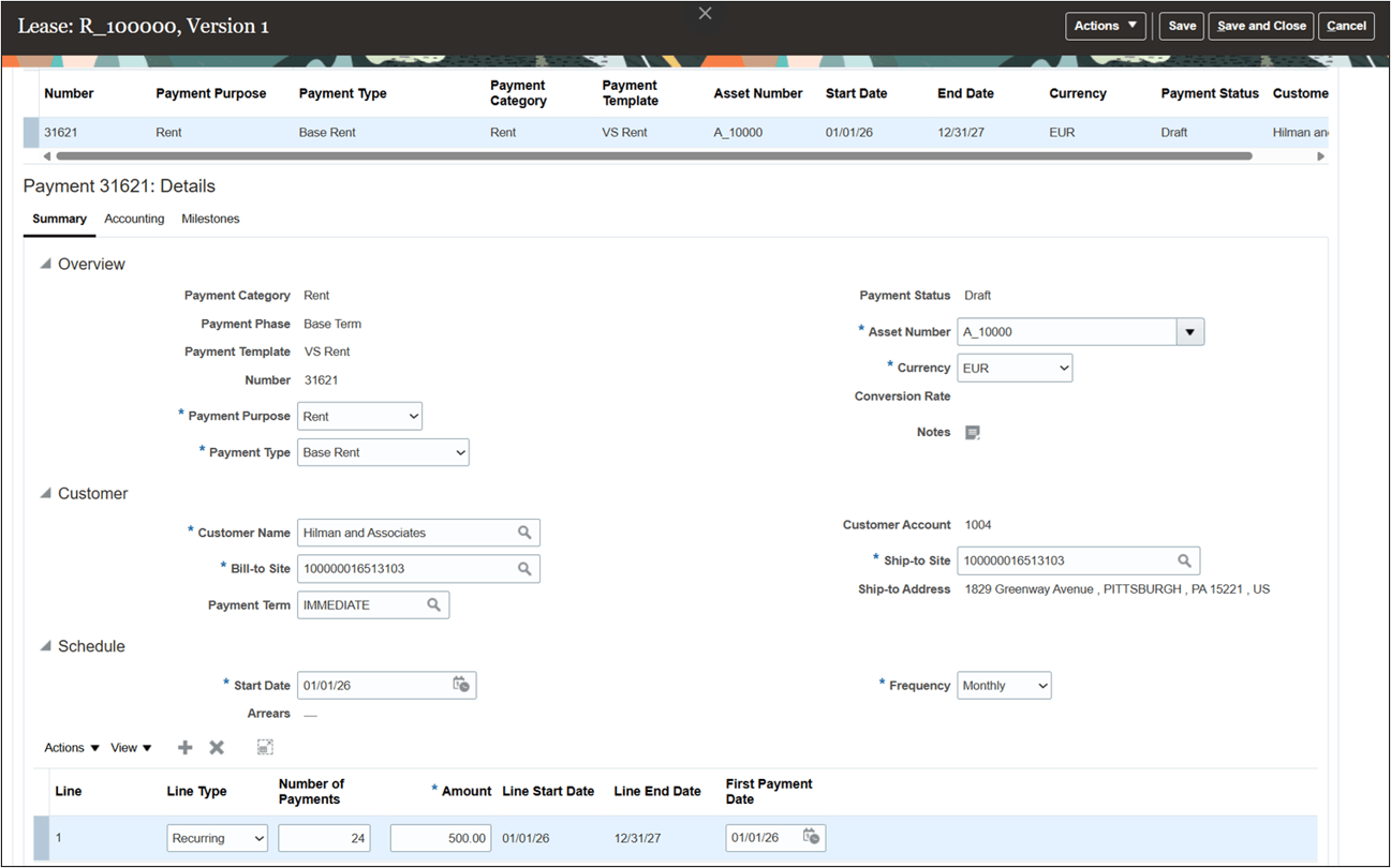 Payment Details page - Rent