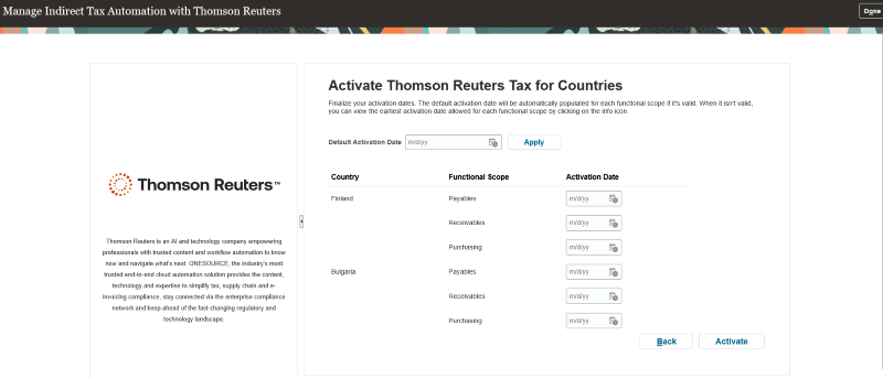Finalize activation dates