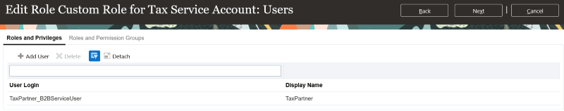 Custom role for tax service account: Users