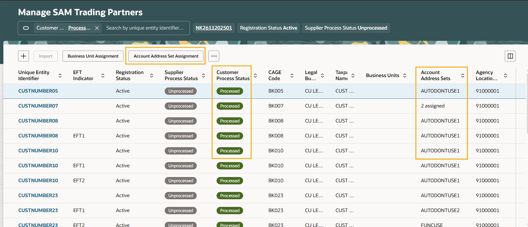 Manage SAM Trading Partners