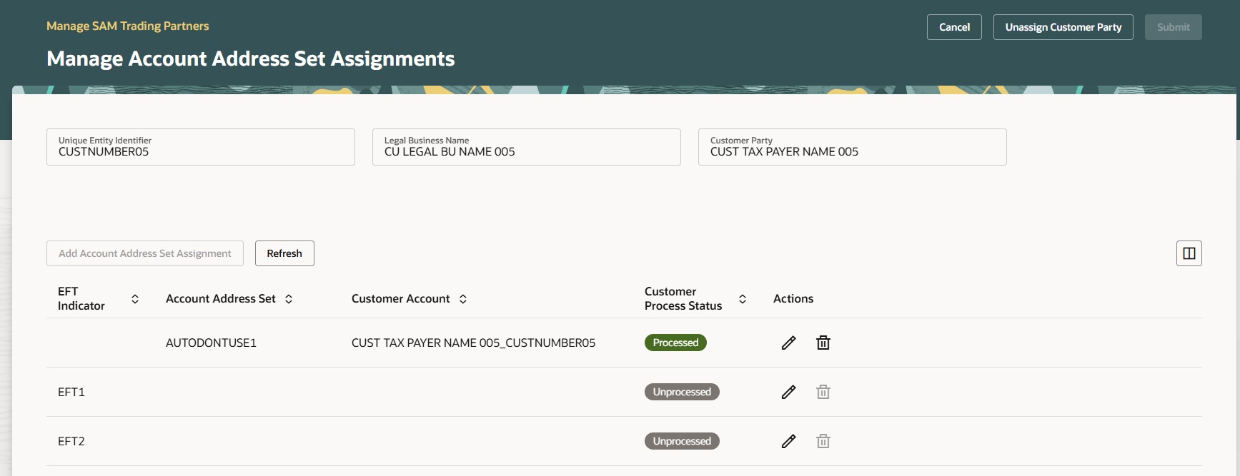 Manage Account Address Set Assignments