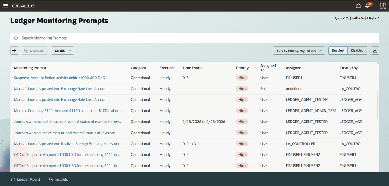 Ledger Monitoring Prompts