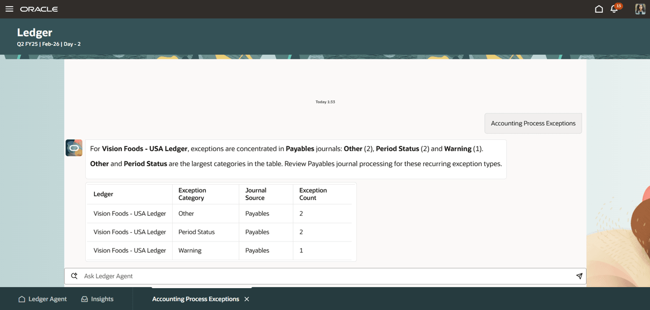 Accounting Exceptions Insight Explanation