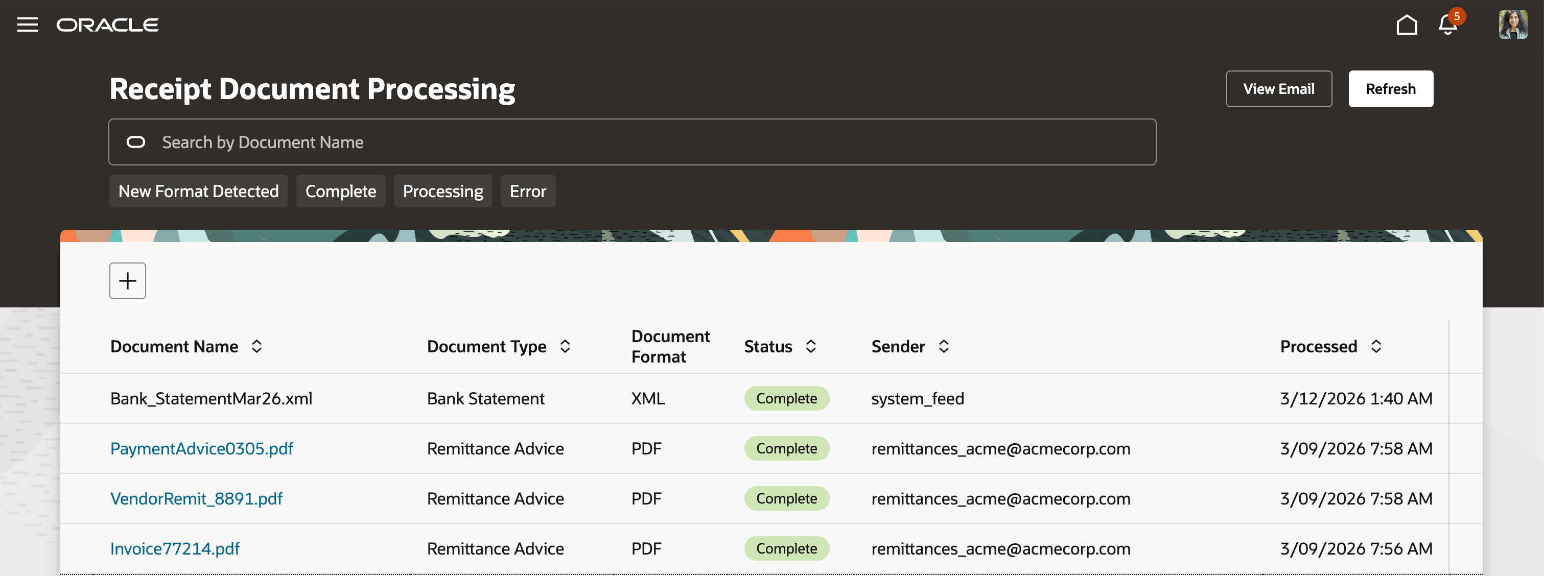 Receipt Processing Monitoring Page