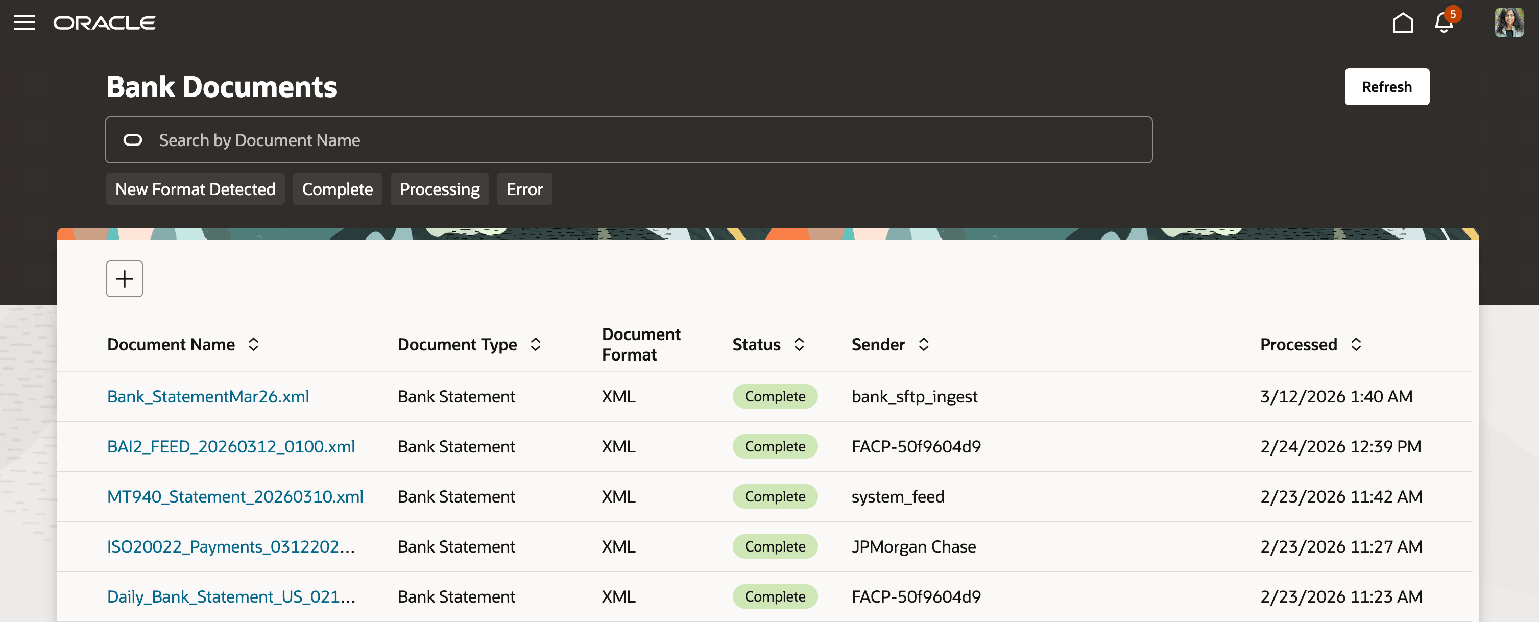 Bank Documents Monitoring Page
