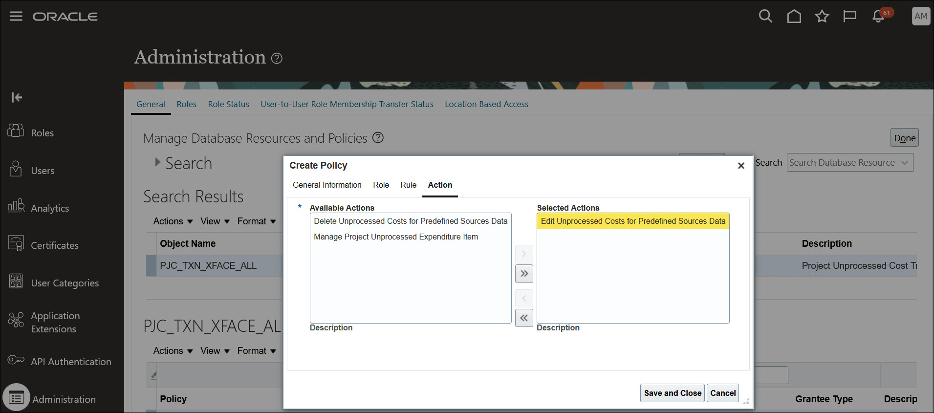 Data Security Policy with the Edit Unprocessed Costs for Predefined Sources Data Privilege