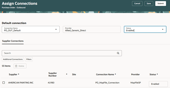 Assign Connections – Default and Supplier Connections