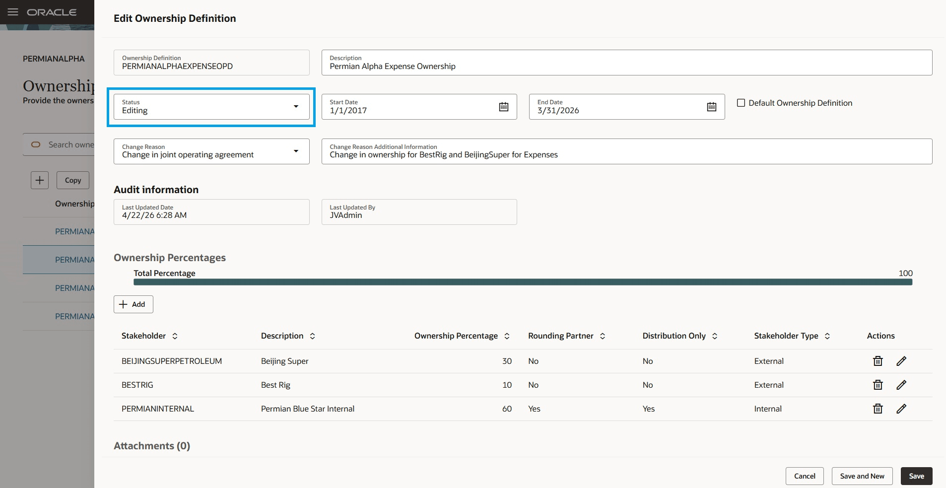 Editing status for Ownership Definitions