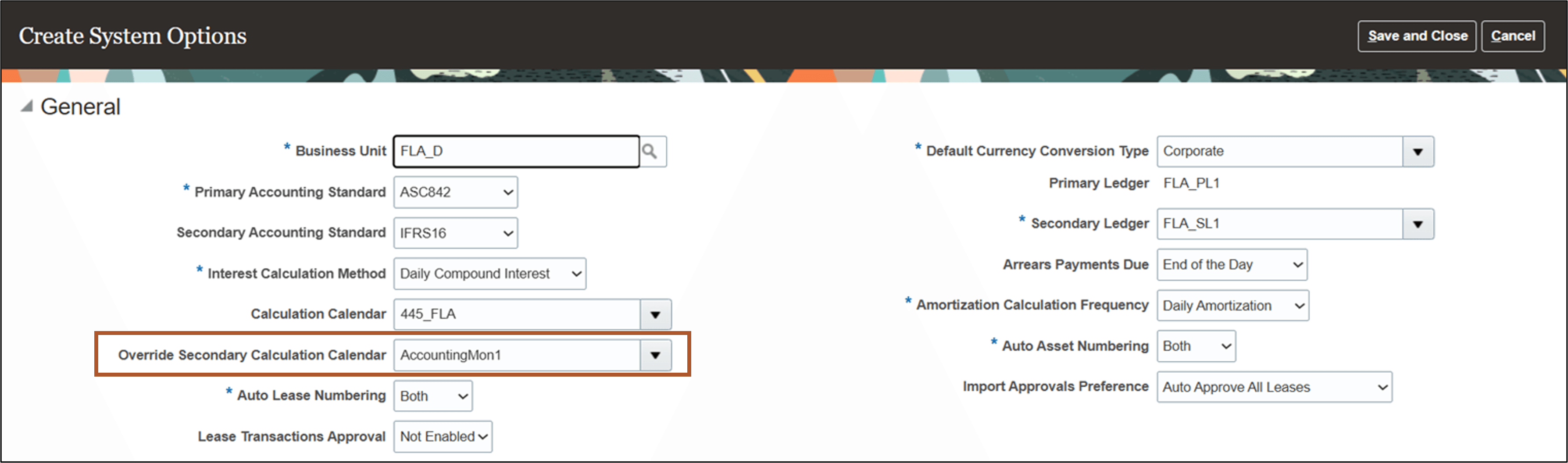 System Options page