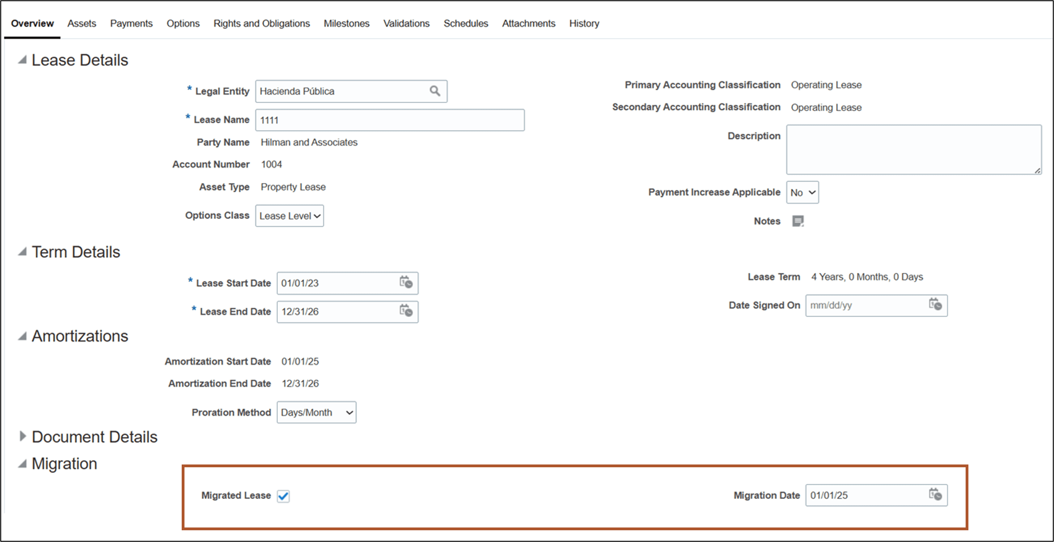 Update Revenue Lease Details Page