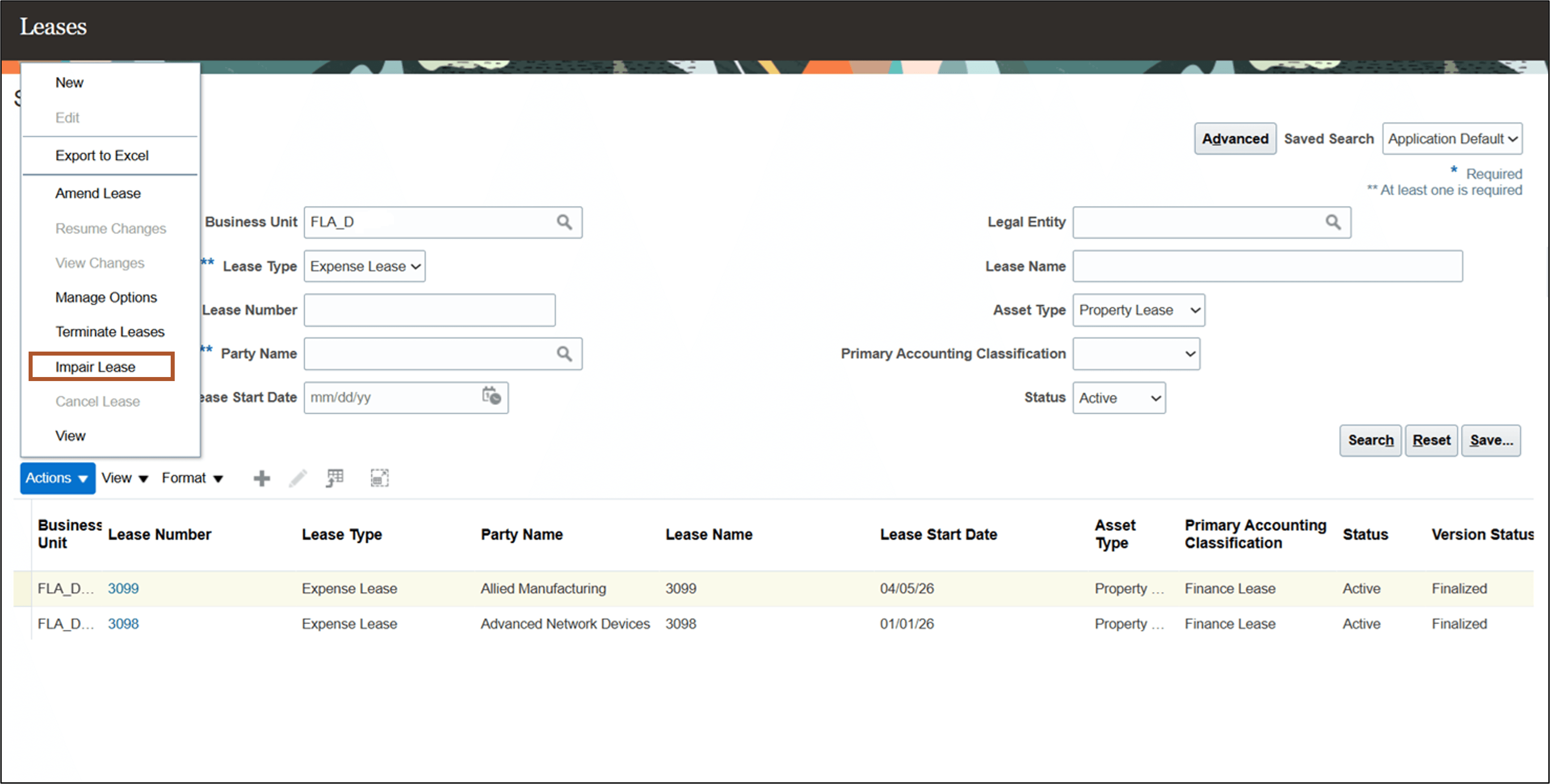 Search Leases page