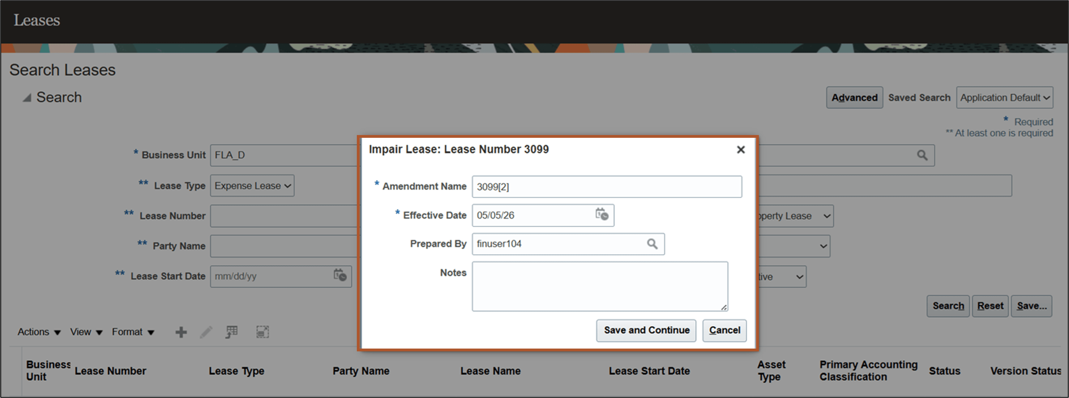 Create Impairment page