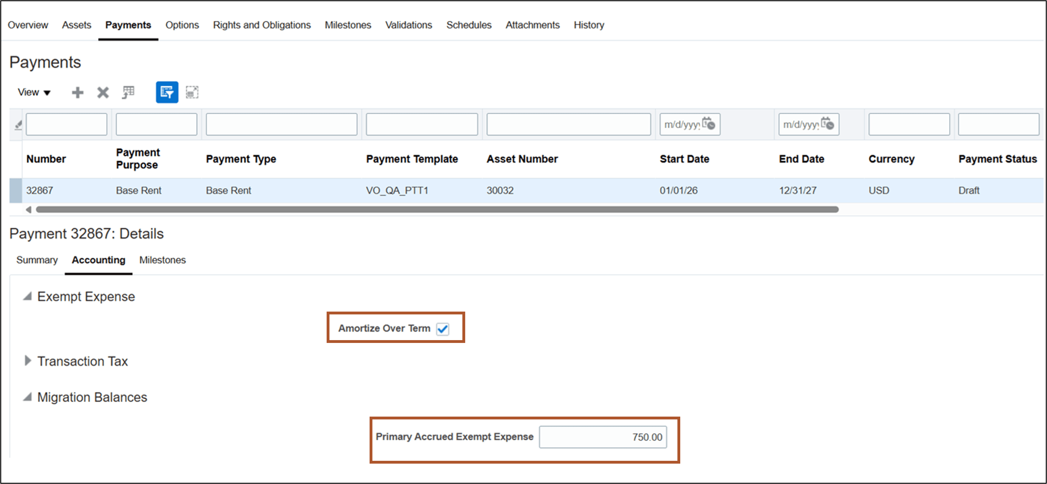 Payment Details Accounting tab