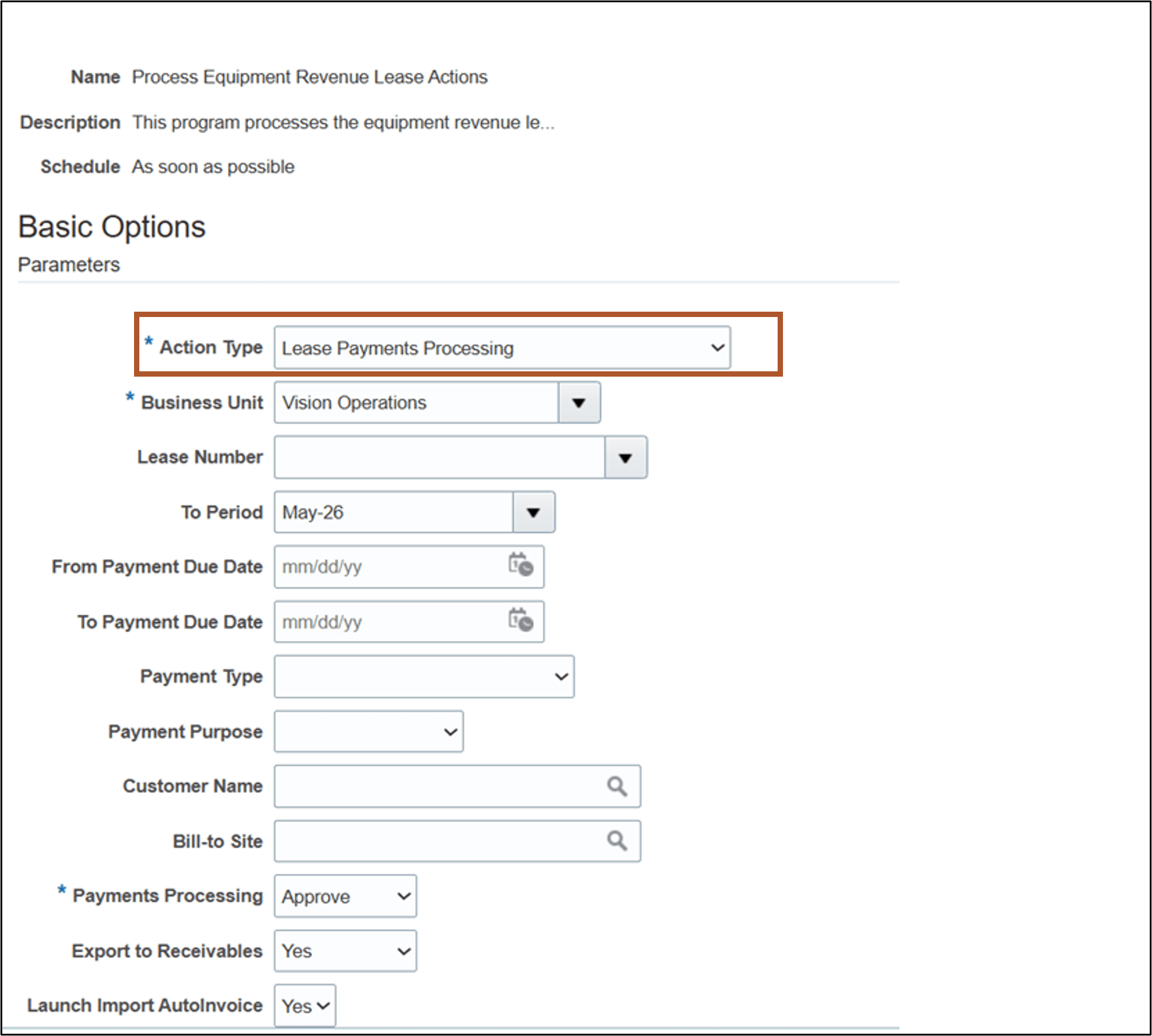 Process Payments for Equipment Revenue Leases