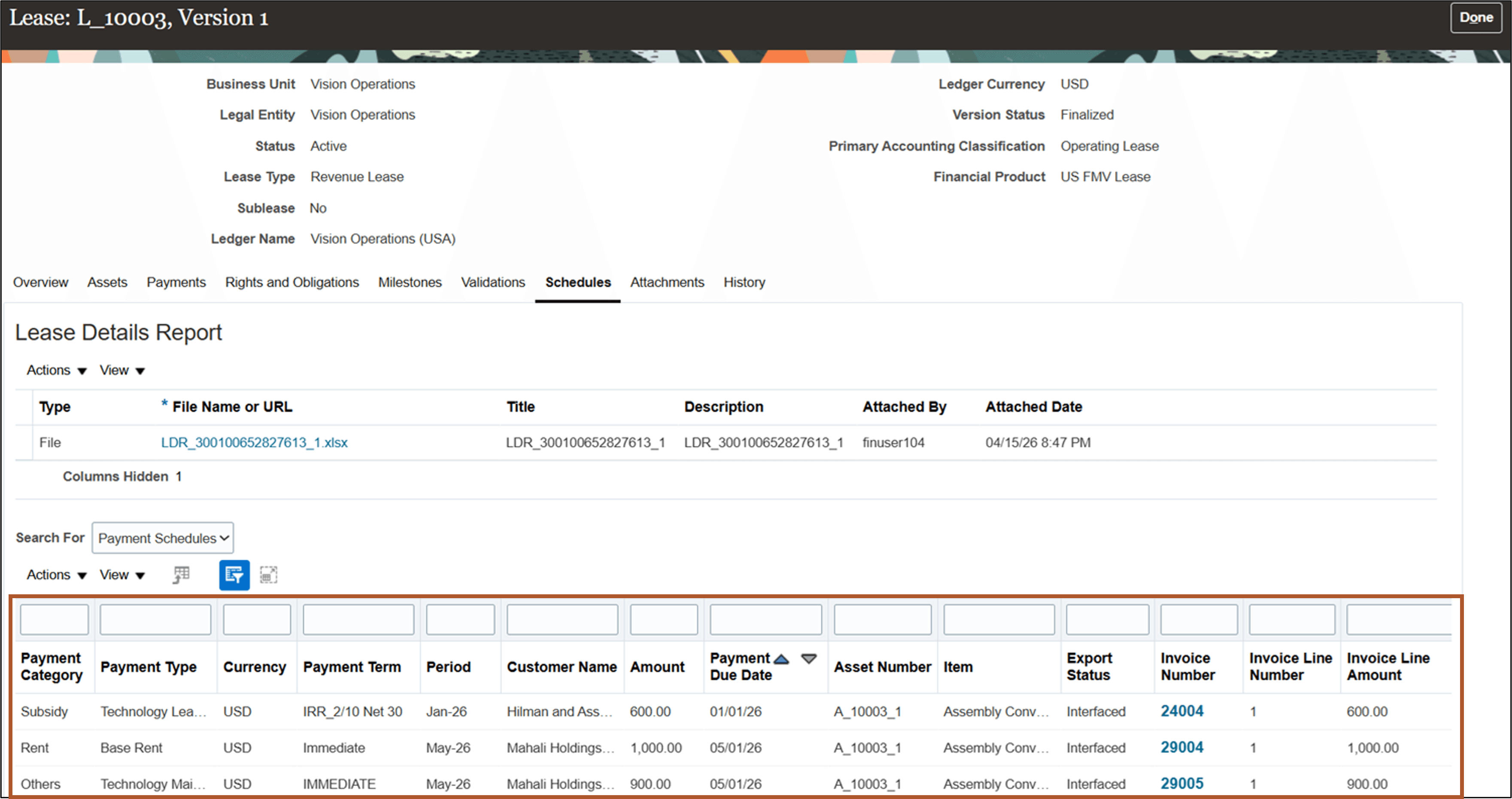 Schedules - Payment Schedules