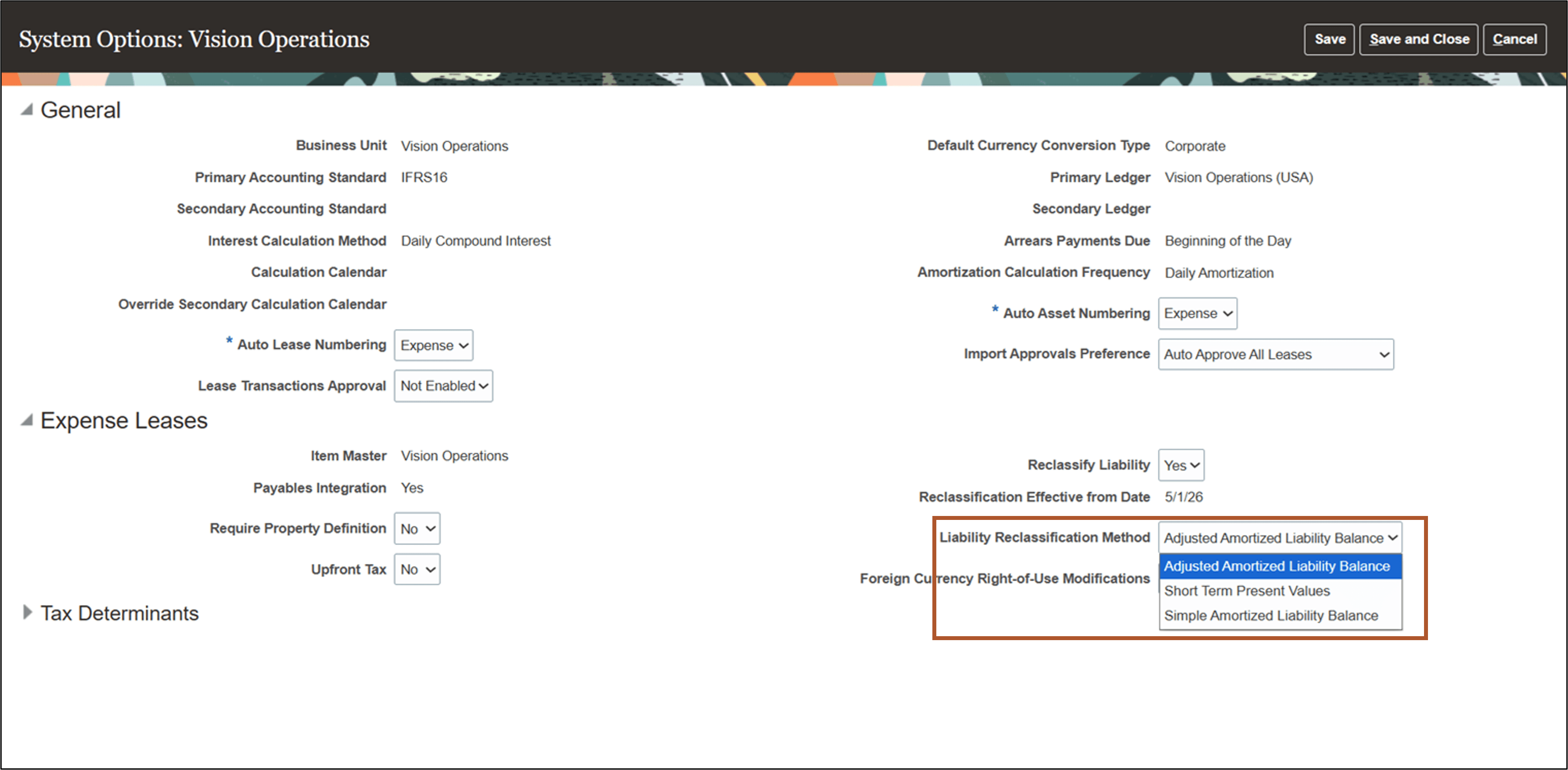 Configure System Options page