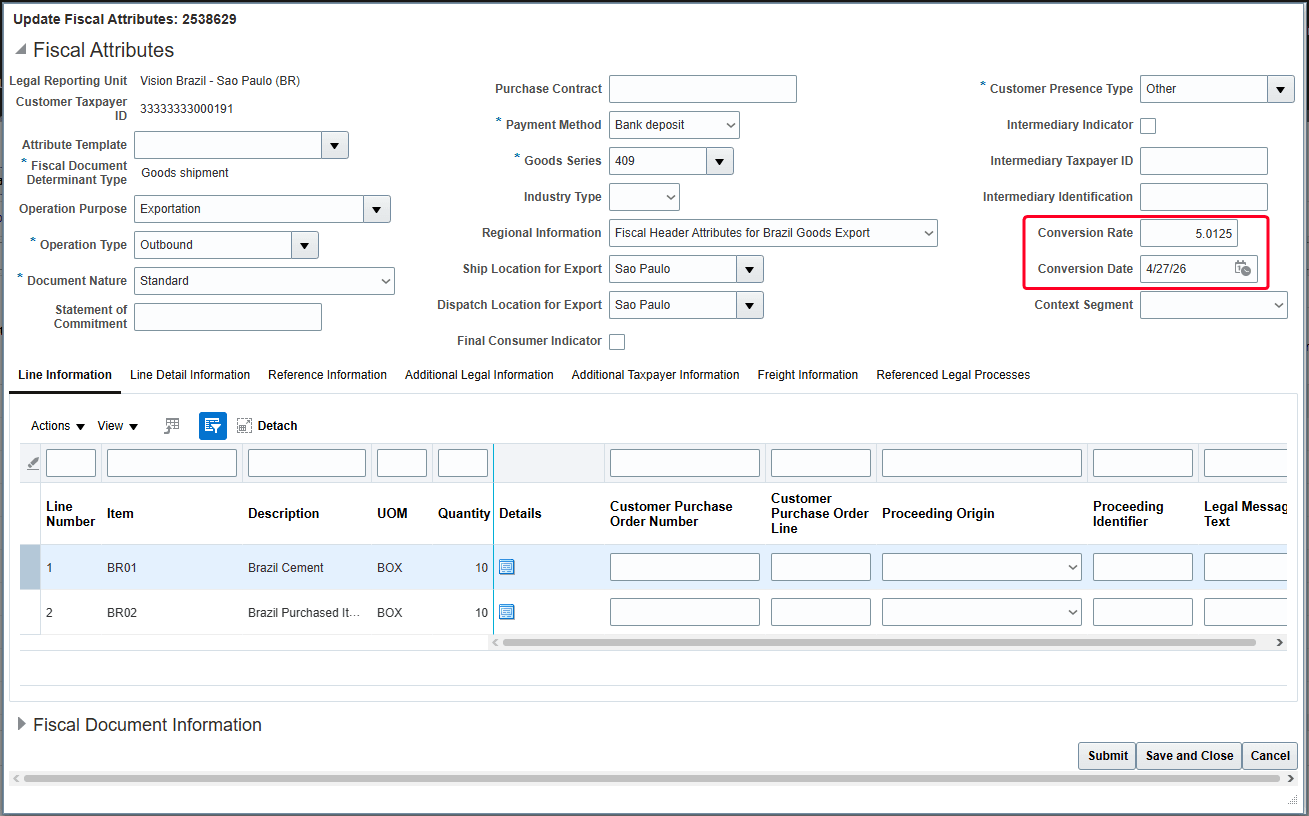 Fiscal Attributes page