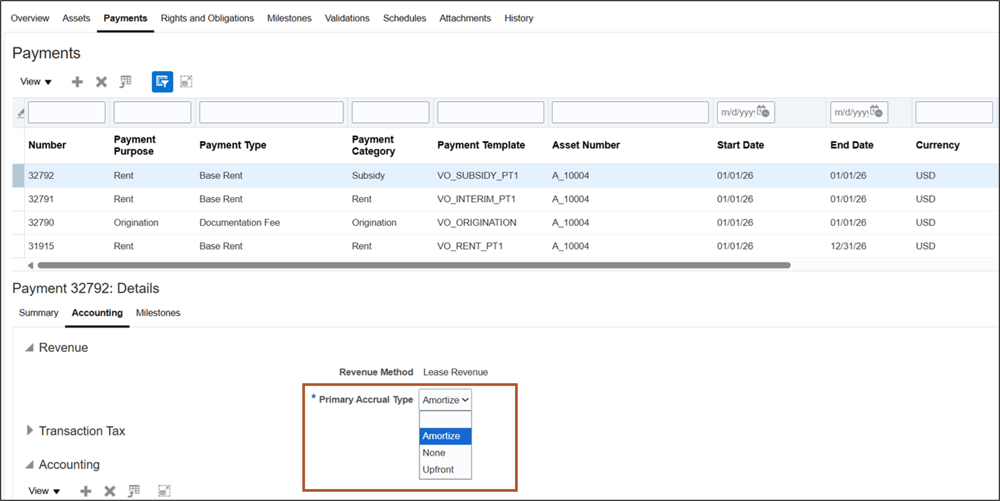 Payment Details Accounting tab - Subsidy