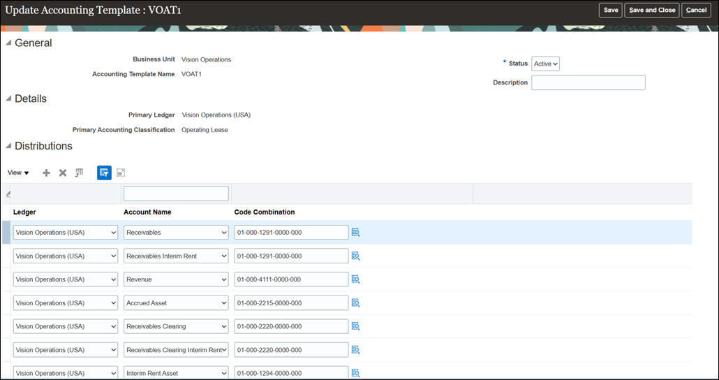Update Accounting Template page