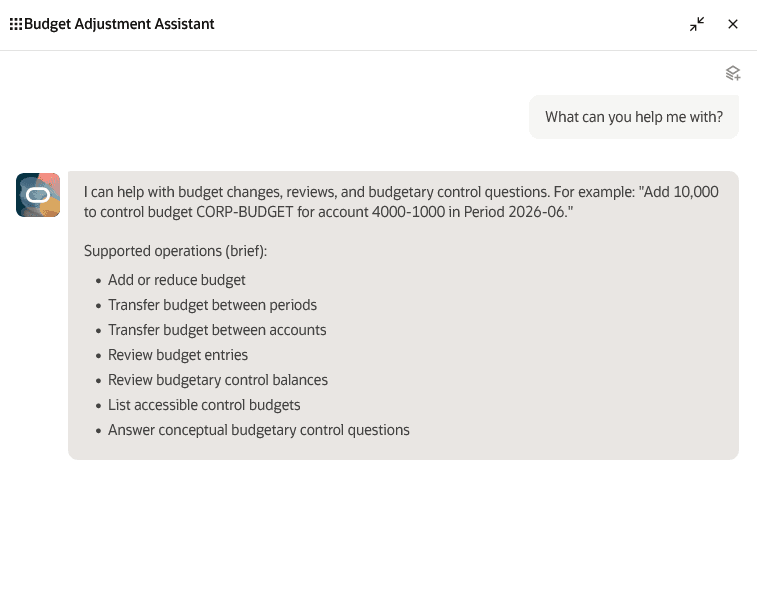 Budget Adjustment Assistant Help Response