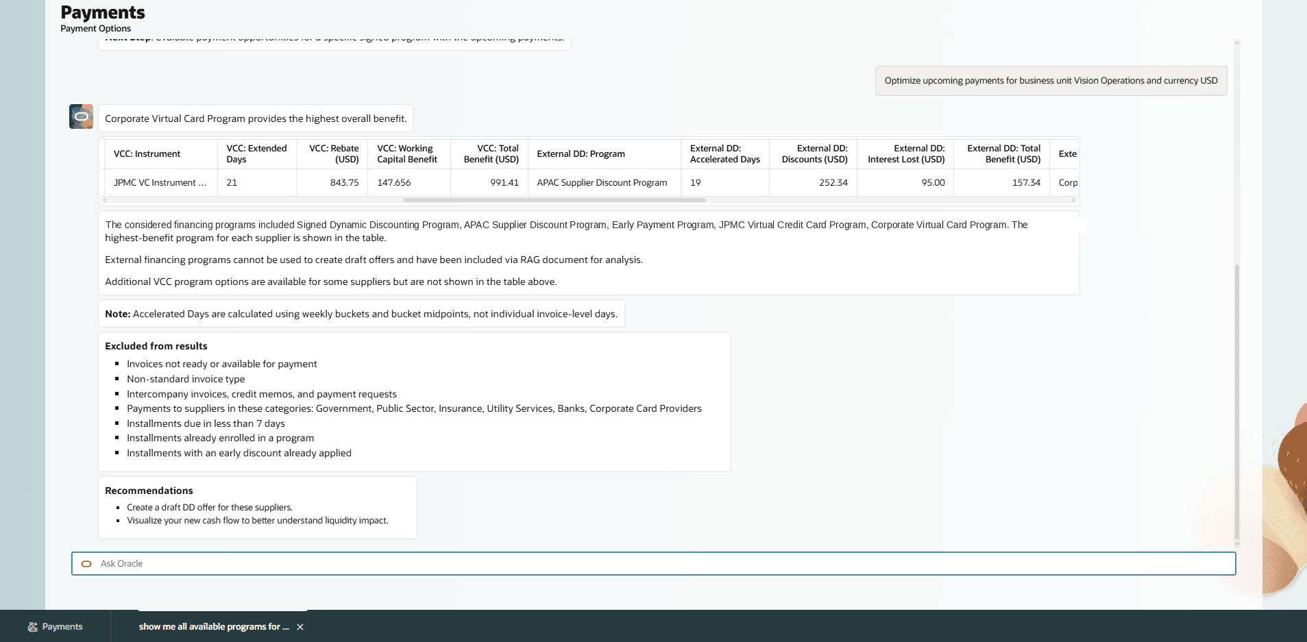 Users can now review the updated benefit analysis including external payment programs