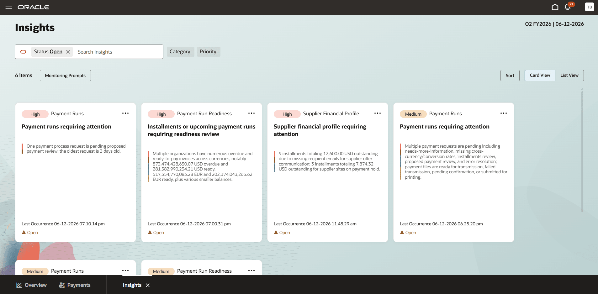 Users can review all Insights including the latest ones in one place