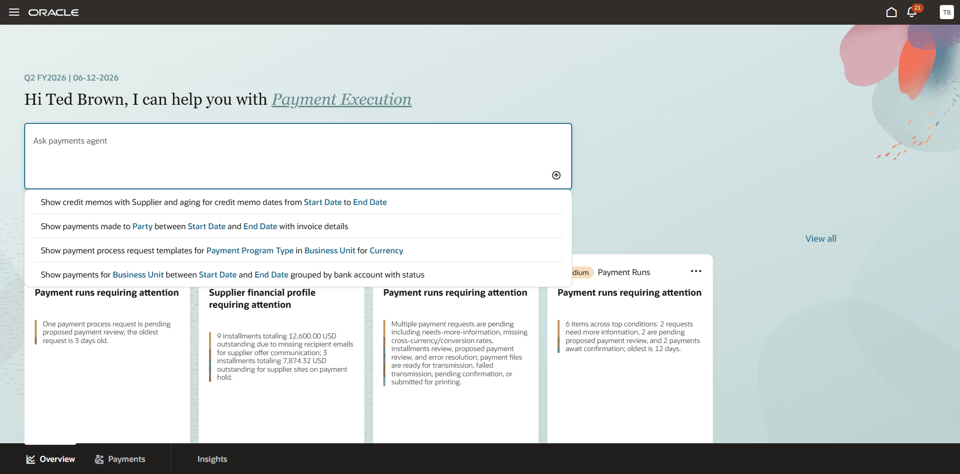 User can choose from many predefined prompts for frequent quick queries