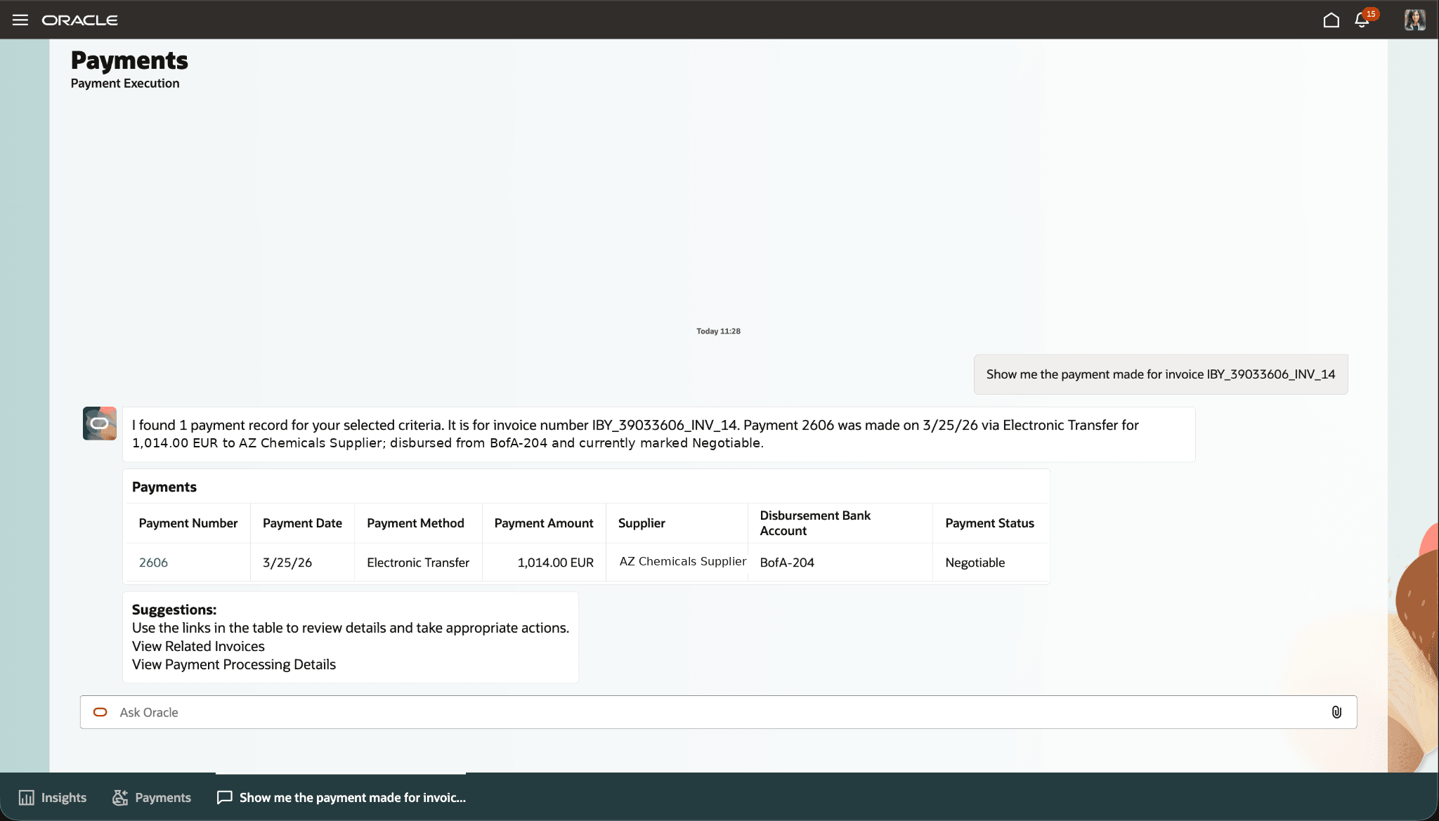 Users can view the payments made for an invoice