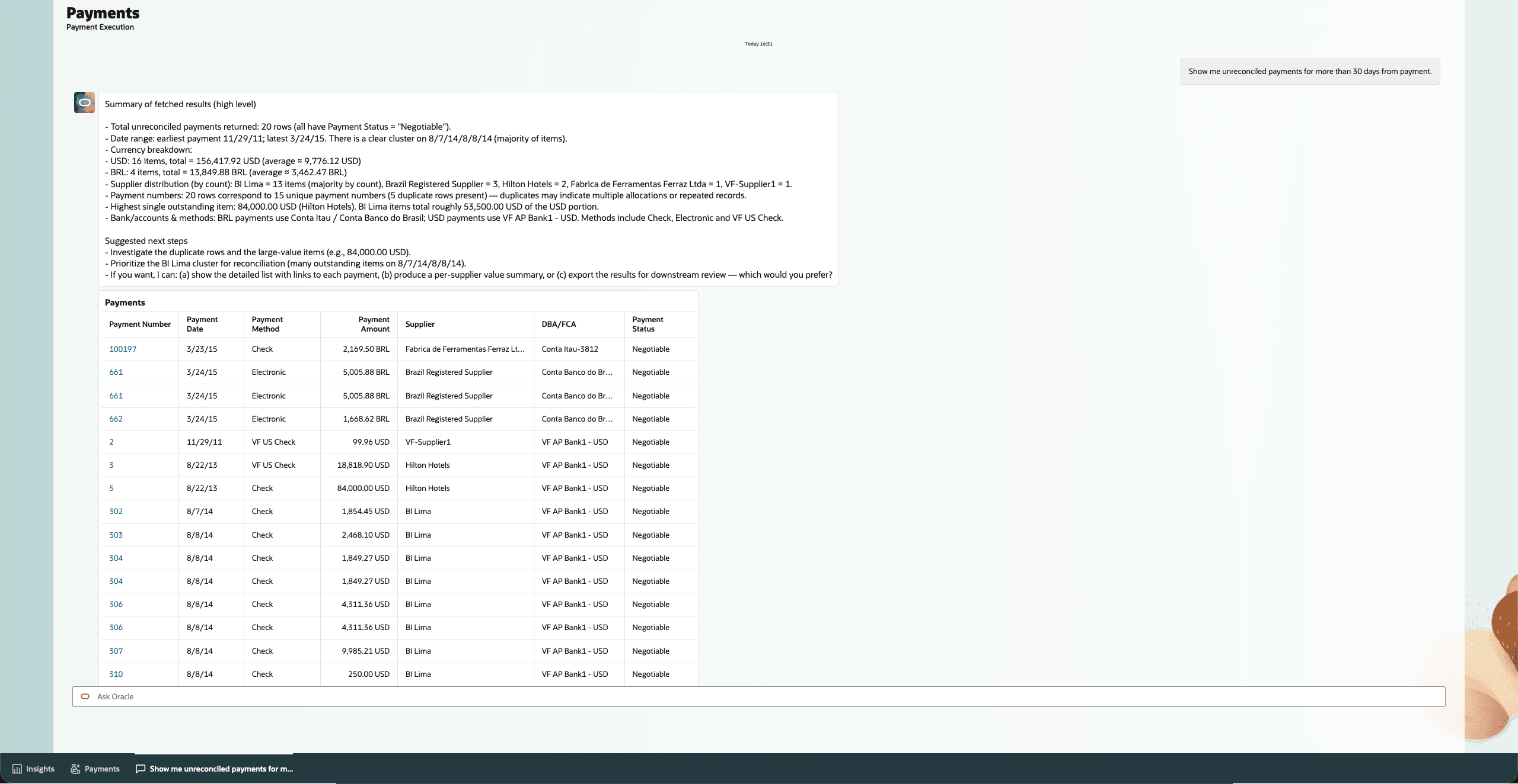 Users can query unreconciled payments with updated response