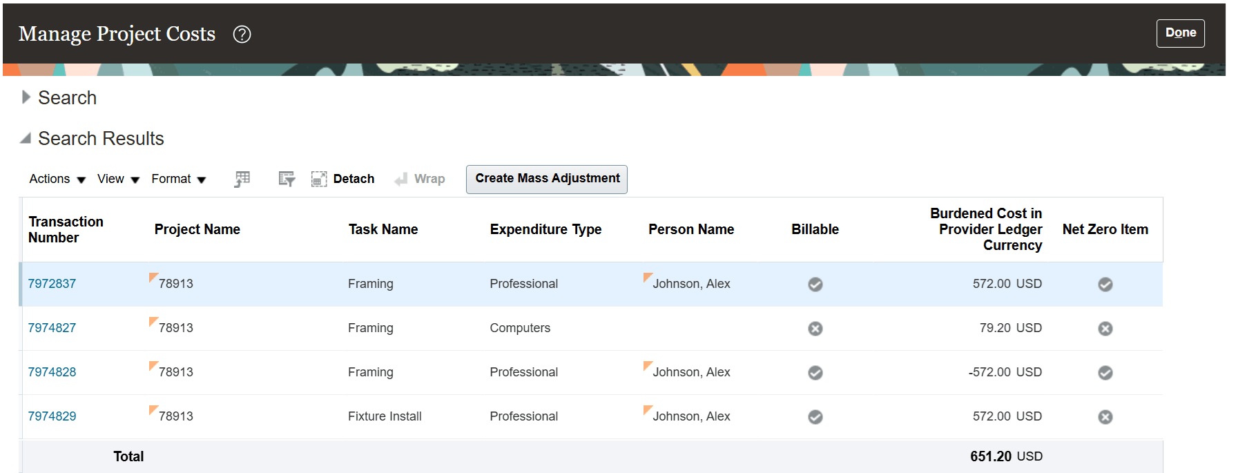 Adjustments on Project Costs