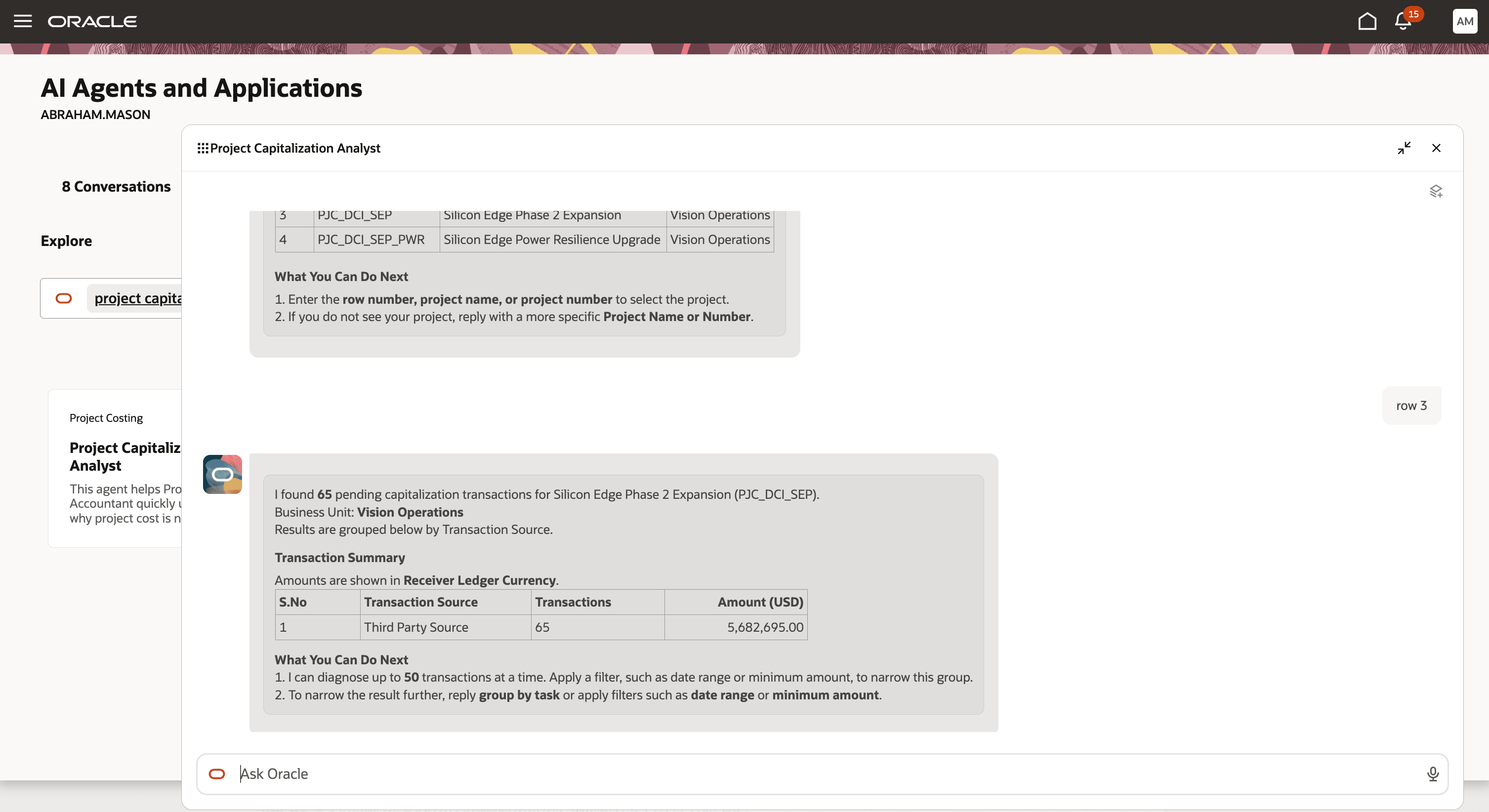 Reviewing pending capitalization costs grouped by transaction source