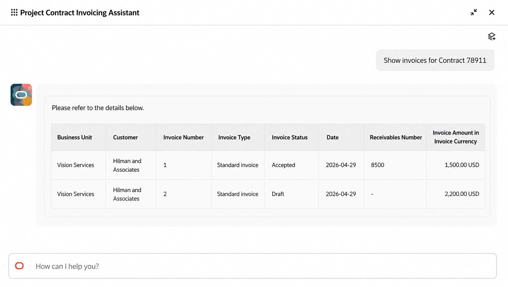 View Invoices by Contract Number