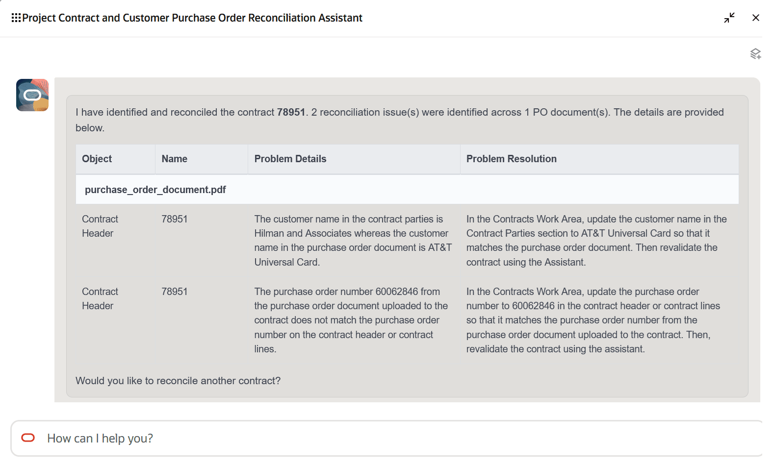 Reconciling a contract