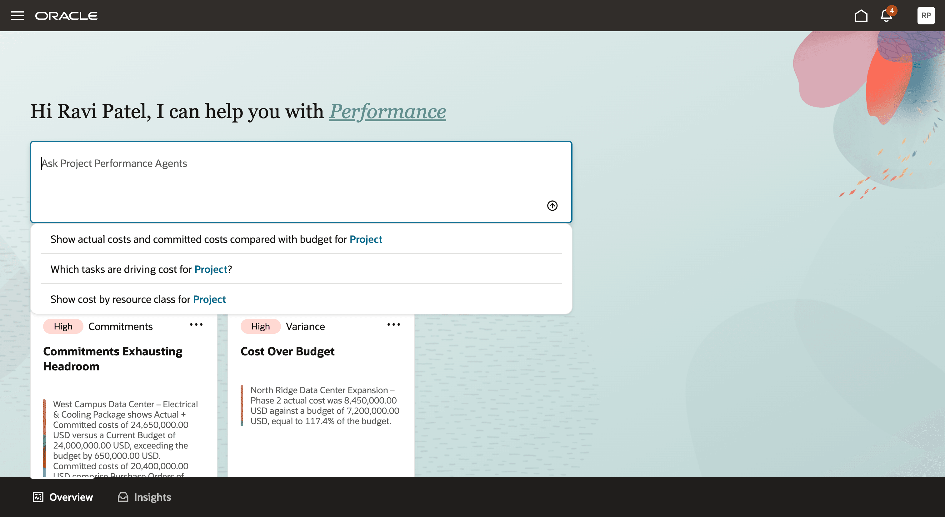 Users can choose from predefined prompts for frequent quick queries and see insights