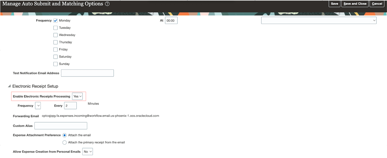 Manage Auto Submission and Matching Options page