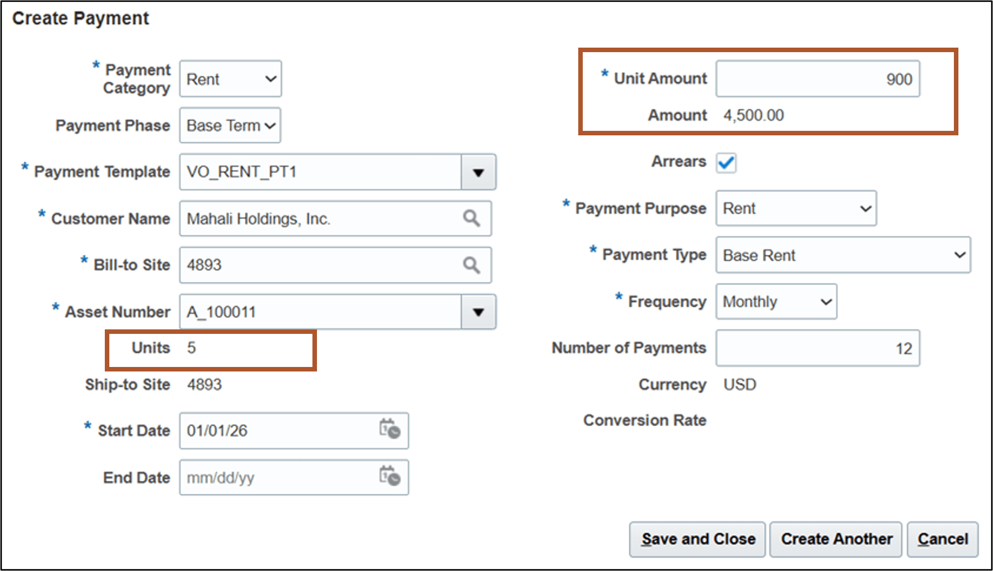Create Payment page