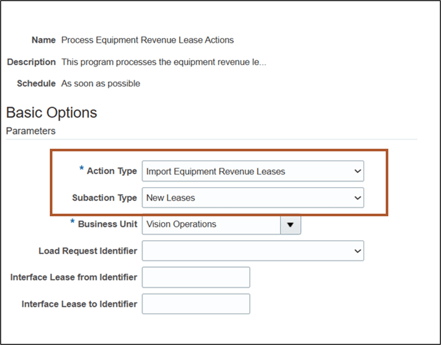 Import Equipment Revenue Leases page
