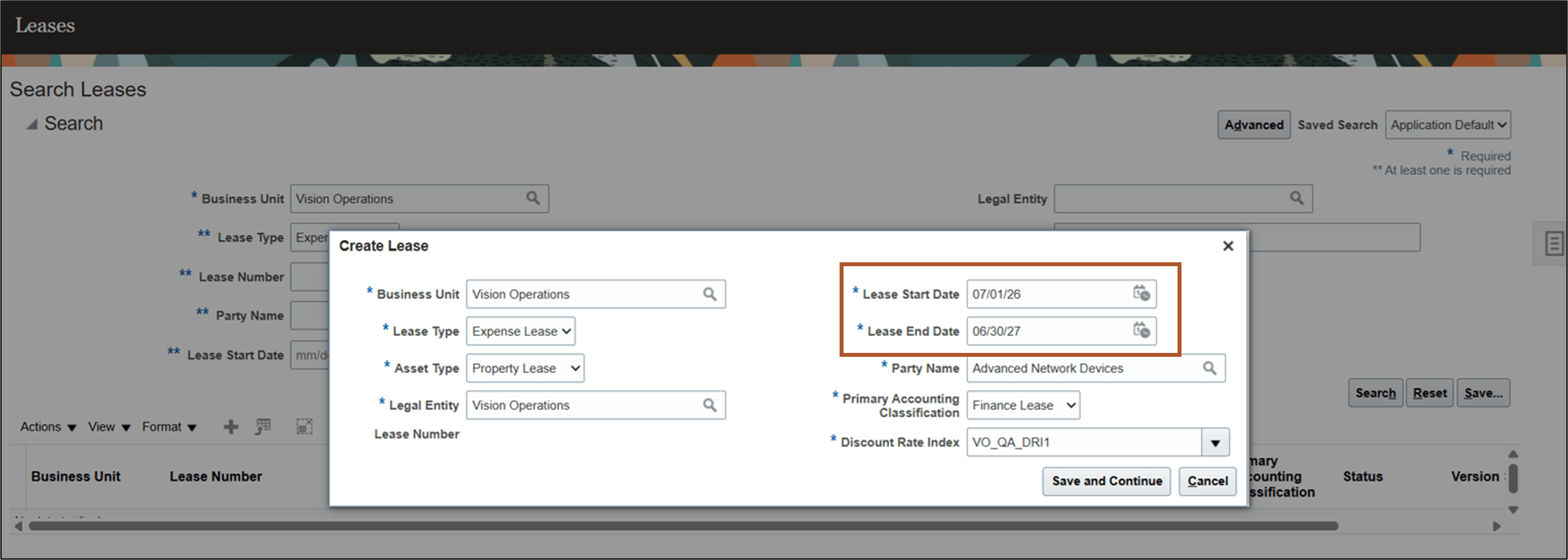 Create Lease page