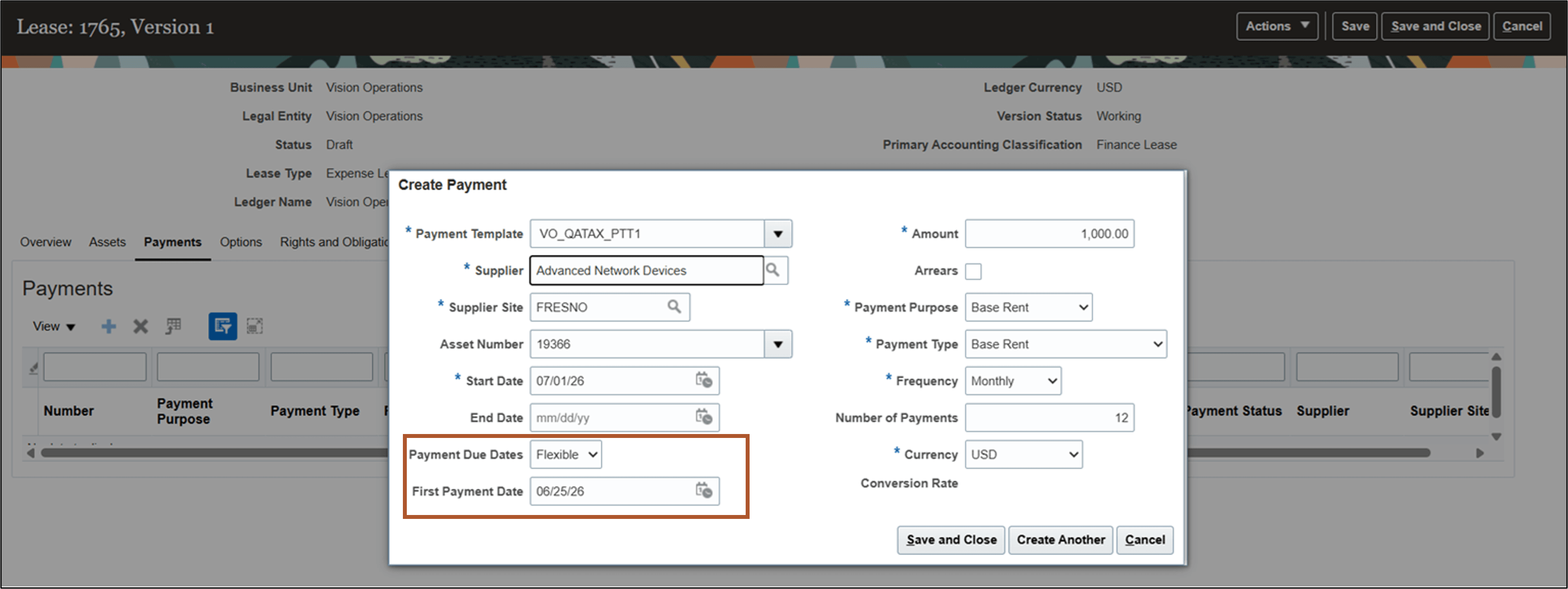 Create Payment page
