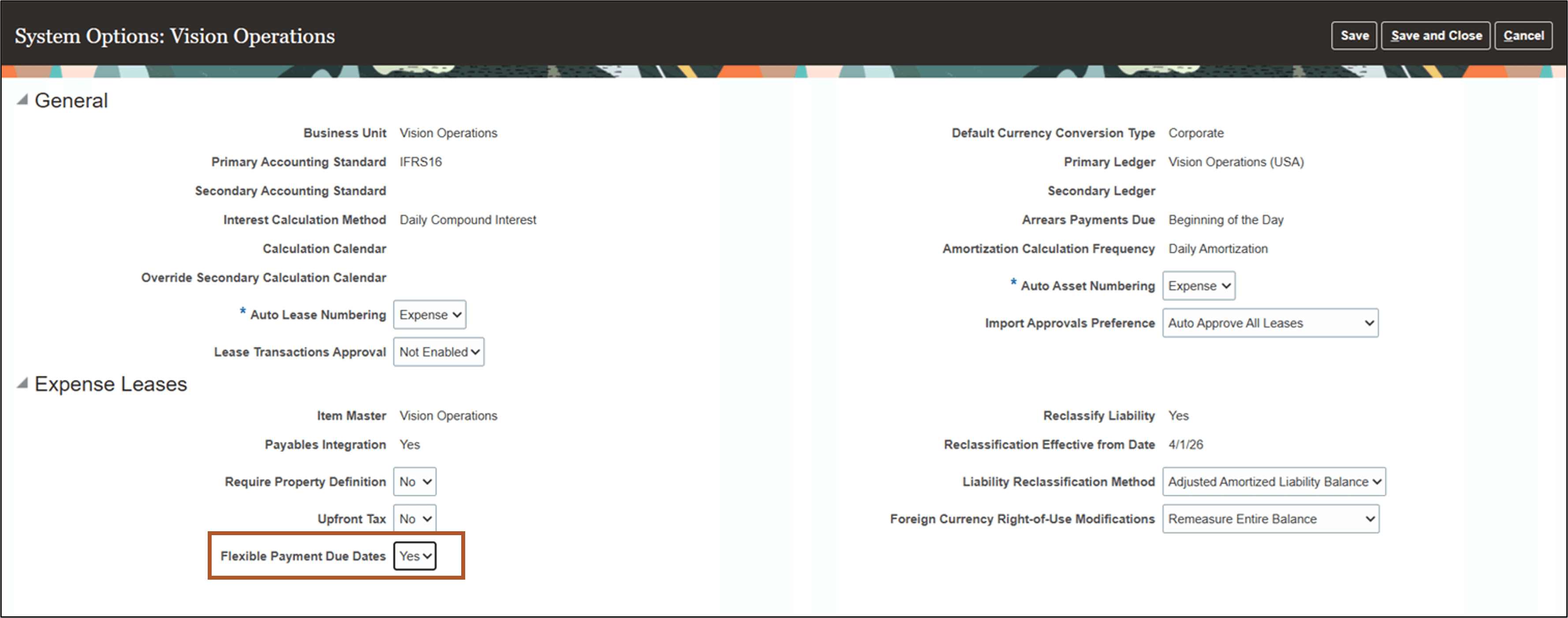 System Options page