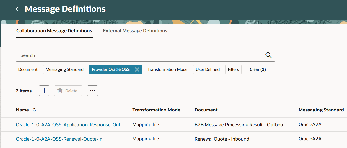 Oracle OSS Message Definitions