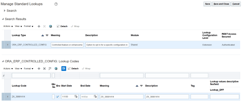 Define a new lookup code ZX_38991414.