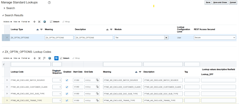 Lookup codes for exclusion criteria.
