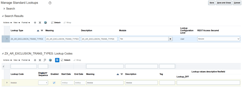 Lookup type for exclusion by transaction types.